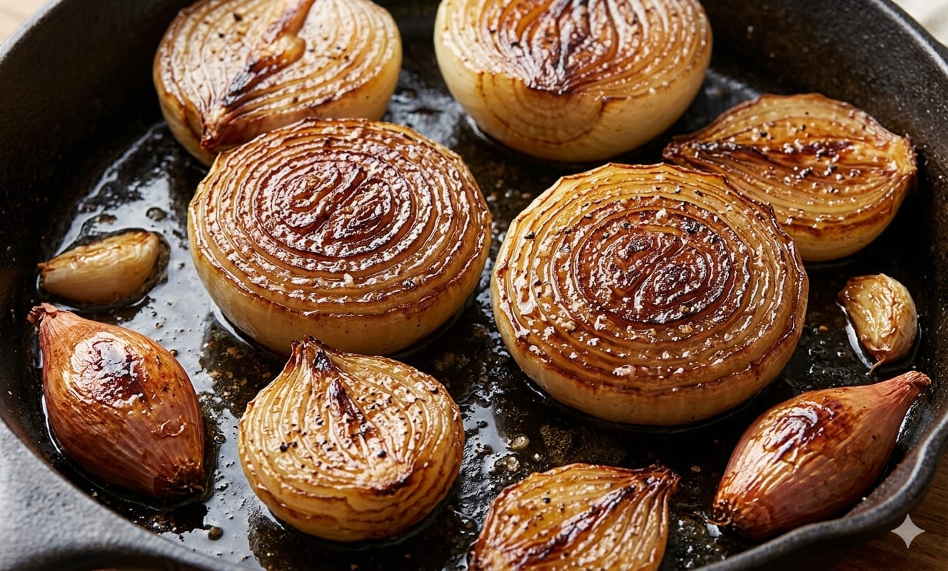 Receita de Creme de Milho Batido no Liquidificador: Cremoso, Fácil e Versátil Cebolas assadas e caramelizadas