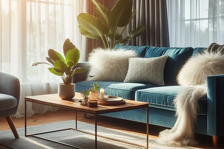 Decoração de sala com sofá azul Decoração de sala com sofá azul