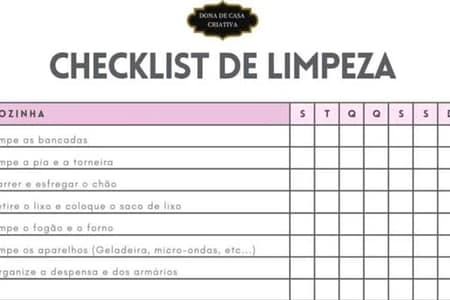 Checklist de Limpeza para imprimir Checklist de Limpeza para imprimir