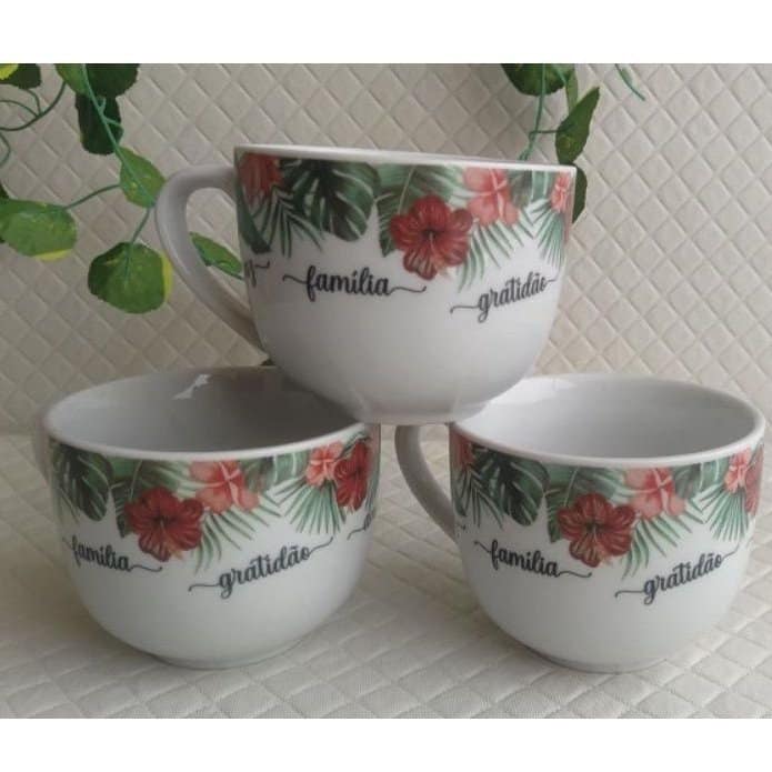 Faça o melhor sorvete do mundo no liquidificador kit 3 Canecas xícara Jumbo bowl cumbuca tigela para sopa caldo açaí sorvete de porcelana florida gratidão fé família - shopee