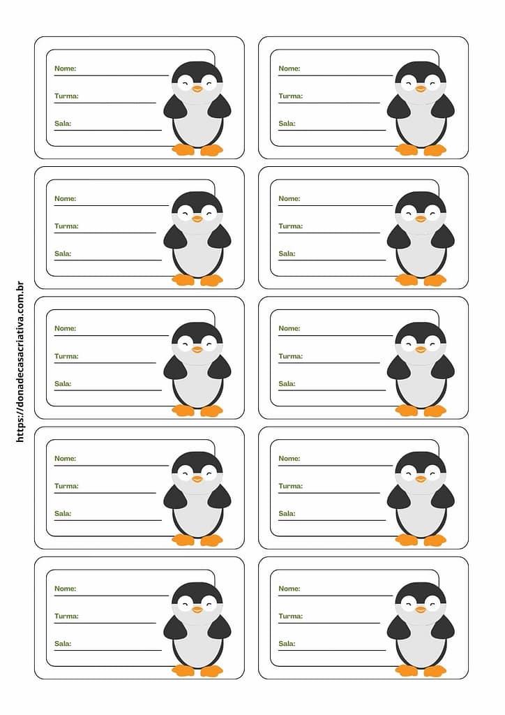 Etiquetas escolares para imprimir Etiqueta escolar pinguim